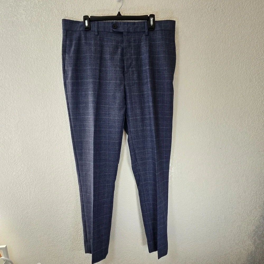 Banana Republic Tailored Fit Dress‎ Pants Mens 35x30 Blue Plaid Windowpane...
